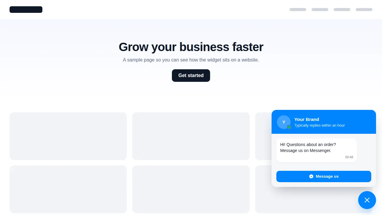 Messenger chat notification template on a sample website