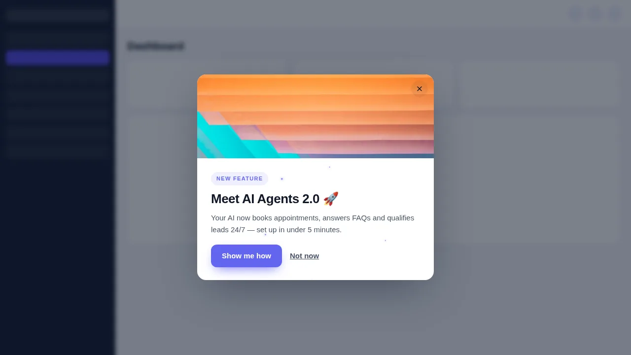 New feature announcement popup inside a sample GoHighLevel dashboard